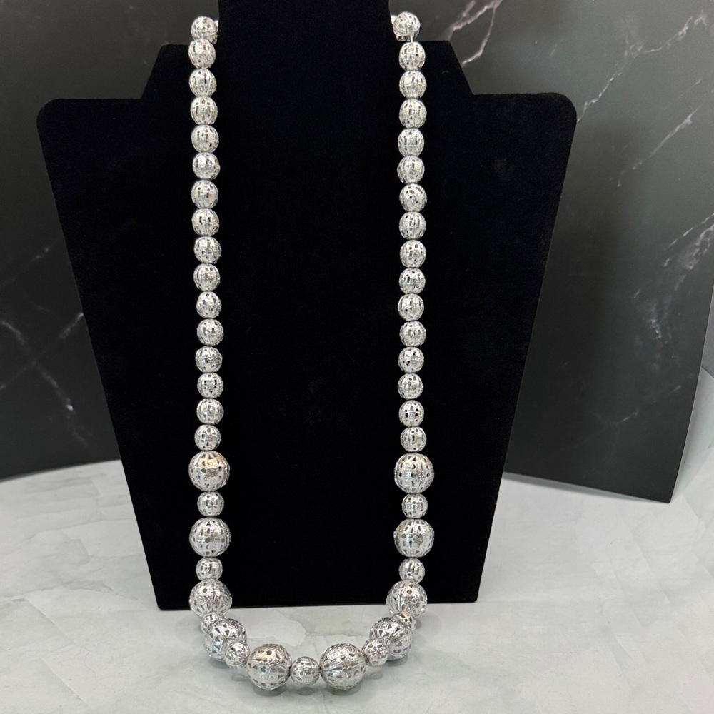 Vintage Intricate Silver Beaded Necklace